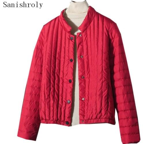 Sanishroly Autumn Winter Female Long Sleeve Down Coat Women Ultra Light White Duck Down Jacket Parka Short Tops Plus Size SE1039