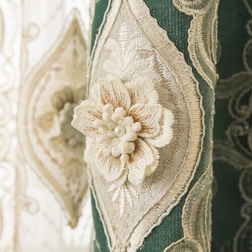 Green European elegant blackout curtains 3D flower embroidery design curtain tulle curtains for living room bedroom purple #4