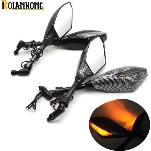 8MM 10MM Motorcycle LED Turn Signals Light Mirrors Carbon fiber for Bajaj Pulsar 200 NS Bajaj Pulsar 200NS mt09 mt07 R3 mt03