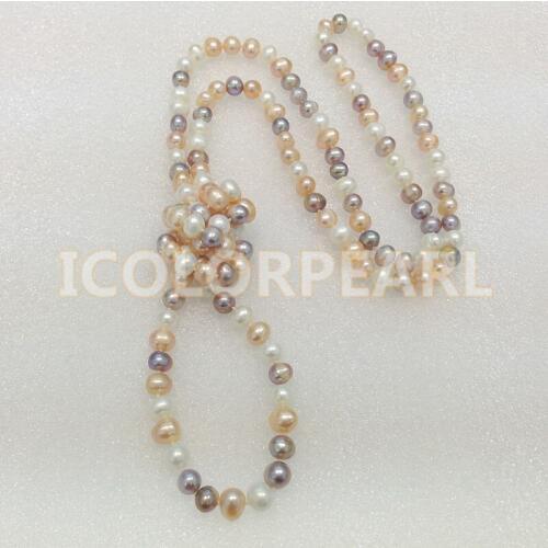WEICOLOR 125CM Long 8-9MM Multicolor Nearround Natural Freshwater Pearl Sweater ecklace. Elegant Gift For All Girls