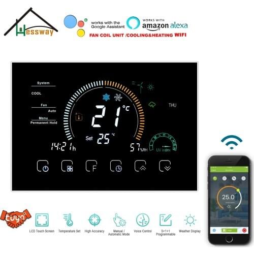 HESSWAY 4.8 Inch Screen Adjustable Cool&heat Wifi Thermostat Temperature for Work With Alexa Google Home Support Smart Scene