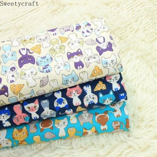 110x45cm High Quality Thick Cotton Fabrics By Yard Cartoon Cat Printed DIY Sewing table cloth curtain pillow Party Home Decor