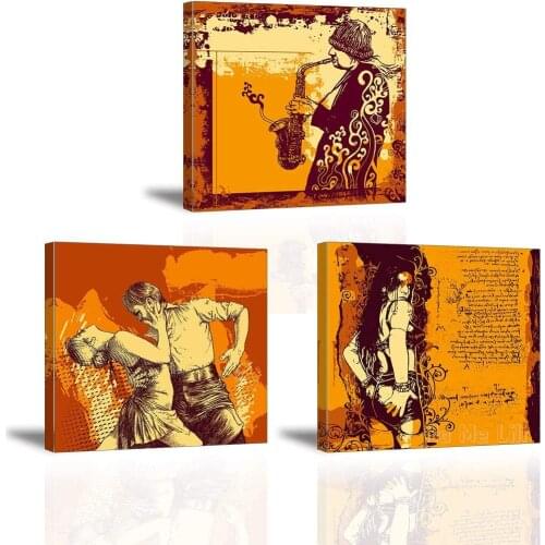 Vintage Wall Art Dance And Music Canvas Oil Painting Framed Hippie Prints Home Decoration For Living Room 3 Pieces