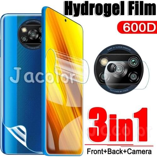 3IN1 Safety Hydrogel Film For Xiaomi POCO X3 NFC X3NFC Water Gel Soft Film On For Xiomi Poco X 3 Camera+Back+Front Screen Films
