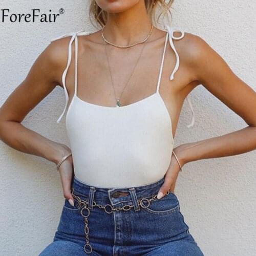 Forefair Women Summer White Crop Top Sleeveless Backless Off Shoulder Spaghetti Strap Bandage Sexy Khaki Tank Tops Casual 2021