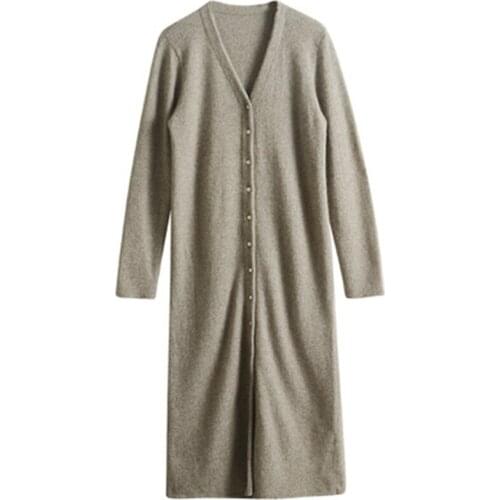 New Spring Autumn Womens Long Dress V-Neck With Belt Female Knitted Sweaters Vintage OL Trendy Winter Lady Bottoming Clothing