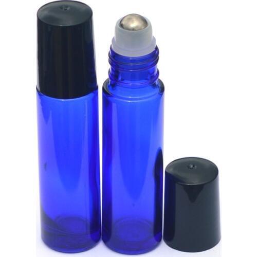1pcs Blue 10ml Roller Glass Bottle Empty Fragrance Perfume Essential Oil Bottle 10ml Roll-On Black Plastic Cap