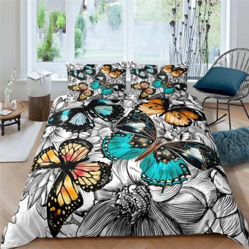 3D Bedding Sets 2/3Pcs Colorful Butterfly Printed Comfortable Duvet Cover Pillowcase Home Textile Queen and King EU/US/AU Size