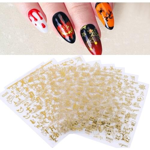 3D Self-adhesive Nail Stickers for Gold Christmas Halloween Design Nail Art Tips Decals Butterflies for Nails Art Stickers Tools