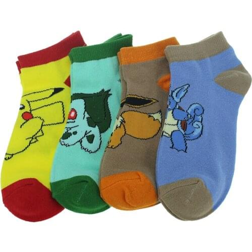 4 Pairs Fashion summer autumn new Art Unisex men women cotton couple boat socks Cartoon Low Cut Ankle Socks customize yellow