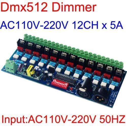 AC110V - 220V High voltage 50HZ 12 channels Dimmer 12CH DMX512 Decoder 5A/CH DMX dimmer For incandescent lights lamp lighting