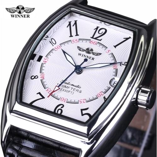 2018 new fashion Winner brand design skeleton military clock leather men Vintage mechanical wrist dress luxury Retro sport watch