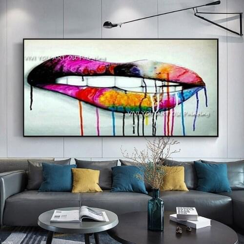 The Color Lip Girl Face Figure 100% Handmade Modern Abstract Thick Oil Painting On Canvas Knife Painting Wall Art Decor for Home