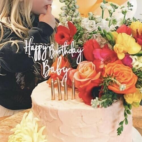 Baby Acrylic Happy Birthday Cake Topper Gold Cute Transparent Cake Topper For Kids Birthday Party Cake Decorations Baby Shower