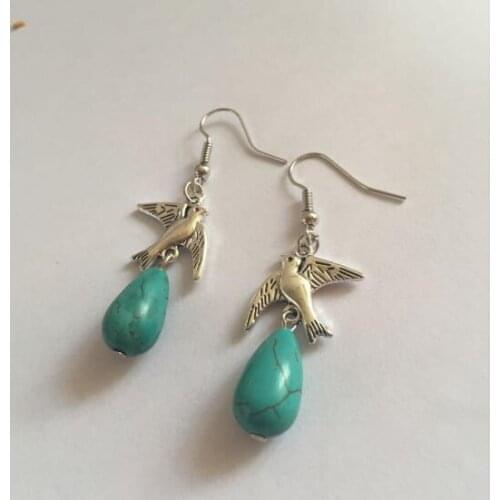 Ey737 2018 hot sale Fashion simple Vintage bird blue stone geometric Water droplets shape pendant Female earrings jewelry