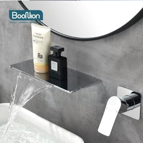 Boonion Waterfall SUS304 Chrome Hot And Cold Water Bathroom Faucet Wall Mount Mixer Wash Basin Bath Scandinavian Style