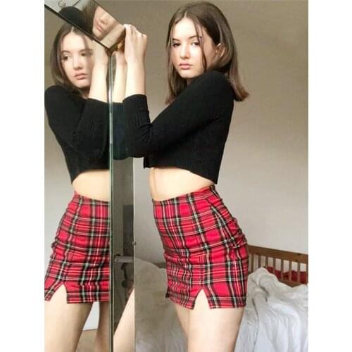 Classic Mini Plaid Skirts Sexy Womens Pencil Bodycon Vintage Skirt Korea Split Harajuku E-girl Slim Y2K Skirt Faldas Mujer Moda