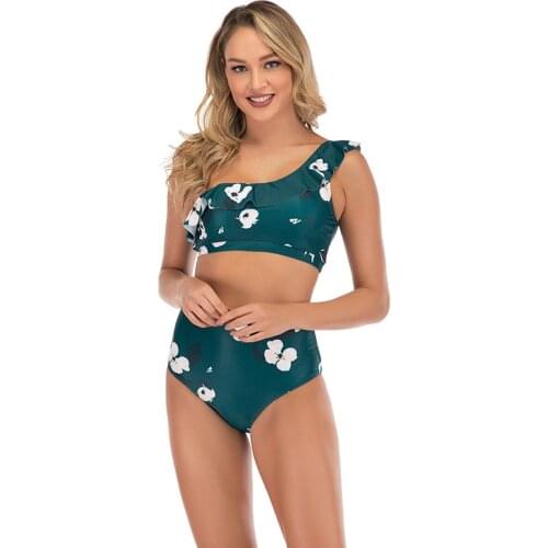 2 Piece Sets Green One-shoulder Printed Ladies Split Bikini 2020