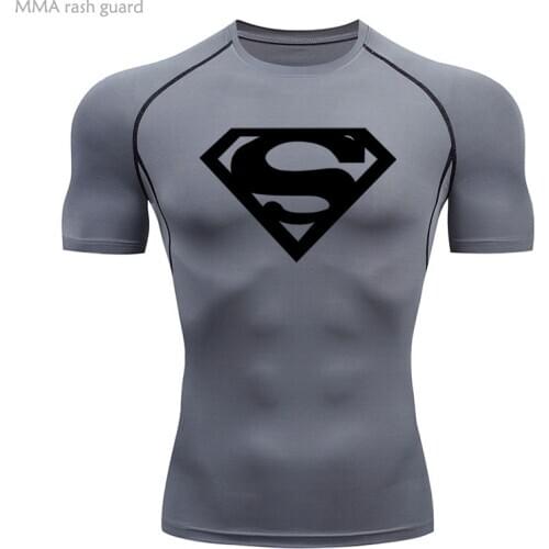 MMA Compression Mens Sportsuits T shirt Bodybuilding Quick-drying Short Sleeve Top Sports Casual Top Solid color Tracksuit Men