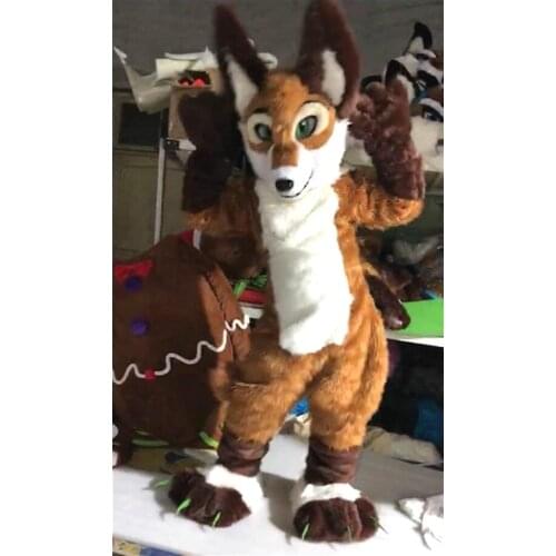 New Halloween Outdoor Party Brown Long Fur Wolf Dog Fursuit Mascot Costume Animal Cosplay Fancy Dress Unisex Adult Kid Outfit