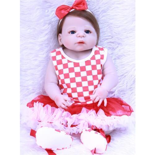 Reborn girl dolls toys for children 22" full body silicone baby dolls rooted new hair red dress bebe princess reborn bonecas