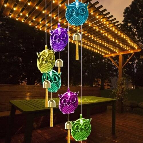 Solar Wind Chime Lamp Owl Shape Outdoor Colorful Waterproof LED Decor Lights Landscape Lamp For Home Garden Decoration Lighting