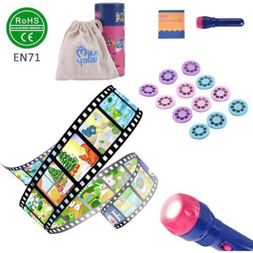 Mini Projector Torch Educational Light-up Toys Kids Flashlight Story book Sleep Light Projection Lamp led Fairy Tale Perform set