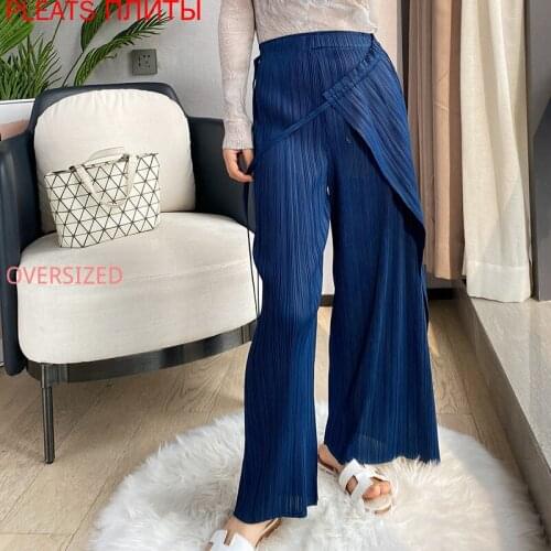 Miyake Folds New Design Sense Strappy Pants Nine-point Straight Pants Pleated Skirt-pants Spring and Summer Pleats Ropa Mujer