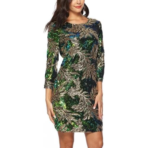 Fashion Round Neck Print Dress Beach Sexy Short Dresses Long Sleeve Bodycon Office Dress European And American Party Dress