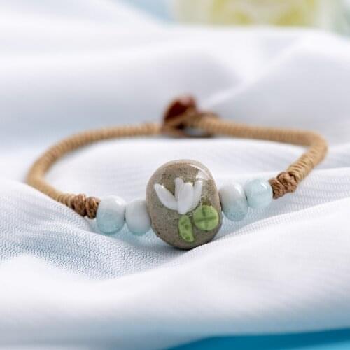 Chinese Style Fashion Handmade Ceramic Beads Charm Gift Womens Bracelet Hand Painting Jewelry Free Shipping #1662