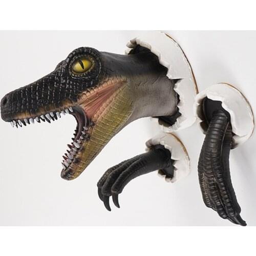 Wall Mounted Dinosaur Head Sculpture Dinosaur Wall Bust Latex Foam Hanging Ornament for Kids Room Living Room Bar Home Decor