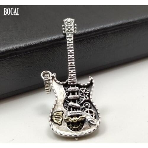BOCAI New real S925 sterling silver punk style guitar pendant for men and women personalized hip-hop fashion couple pendant