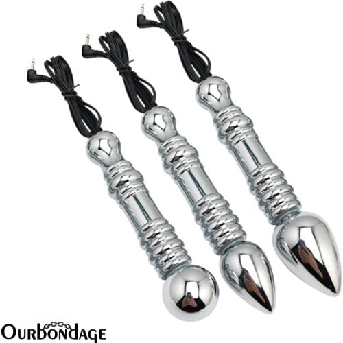 Ourbondage Aluminum Alloy 4 Size Electric Wand Anal Butt Plug With Remote Control For Men Women Prostate Massage Adult Sex Toys