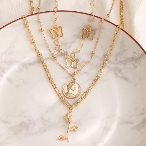 Gold Color Choker Necklace For Women Map Butterfly Rosependant Chain Necklaces & Pendants Laces Velvet Chokers Fashion Jewelry