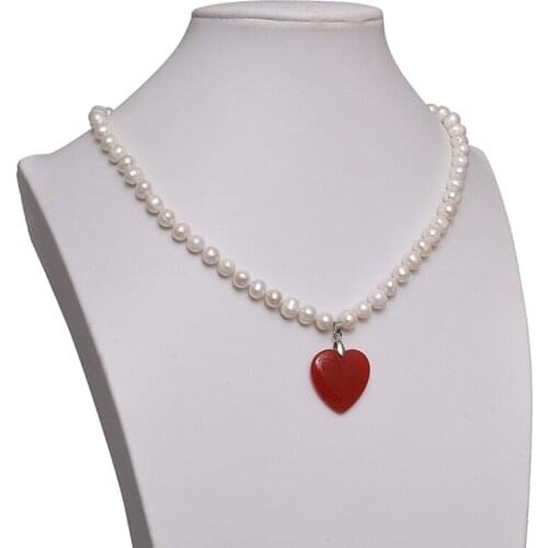 Natural Pearl Necklace Chalcedony Pendant Fashion Party womens gift elegant necklace korea Jewellery necklace chain 8-9mm 18"