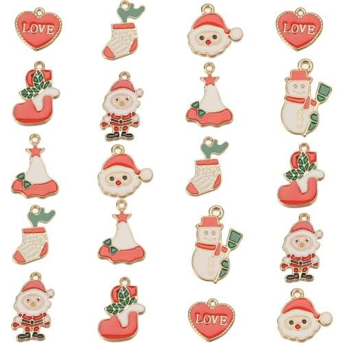 20pcs/lot Christmas Santa Claus Heart Enamel Alloy Charms Pendants DIY Necklace For Jewelry Making Accessories