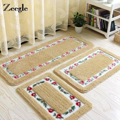 Zeegle Romantic Rose Printed Shaggy Anti-slip Carpet For Living Room Absorbent Kitchen Area Rug Bedroom Kitchen Bedside Mats