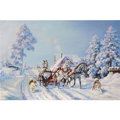 Snow horse Cross Stitch Embroidery Kits scenery Cotton Thread Painting Diy Needlework Dmc New Year Home Christmas Gift