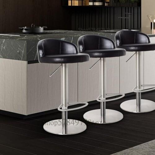 Modern Simple Stainless Steel Front Desk Back Chair Light Luxury Lifting Rotating Bar Chair Household Bar Chair High Stool
