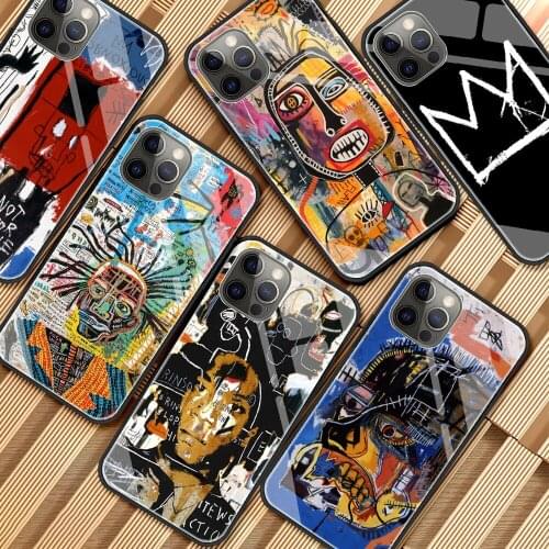 Glass Case for Apple iPhone 11 12 Pro Max 8 7 Plus SE 2020 XR X XS 6 6S Painted Tempered Phone Cover Coque Jean Michel Basquiat
