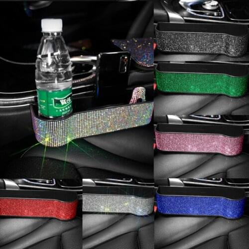 Colorful Car Seat Crevice Gaps Storage Box Rhinestone Crystal Auto Drink Pockets Organizers Seats Interior Accessories Women