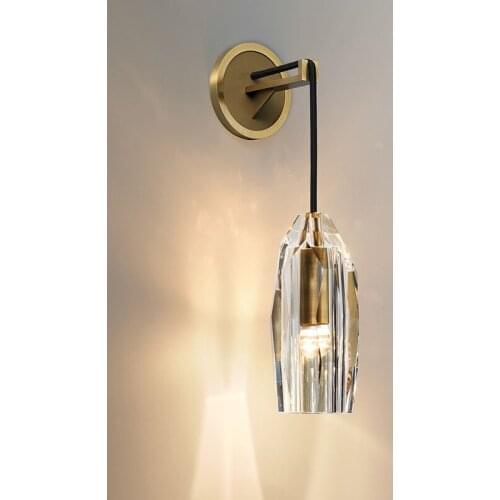 Post modern bedroom led bedside lamp hotel guest room hall indoor corridor background wall decoration crystal wall lamp