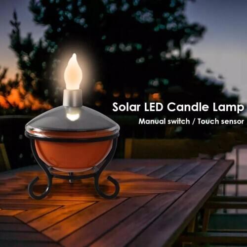Waterproof Solar LED Candle Lamp Iron Art Touching Sensor Outdoor Landscape Lamp Stable Performance No Heating Safety