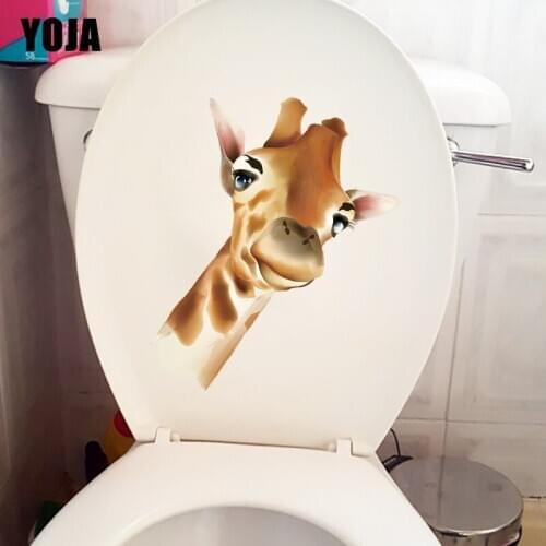 YOJA 18.8×23.2CM Giraffe Fun Cartoon WC Toilet Stickers Home Bedroom Wall Decoration Accessories T1-2854