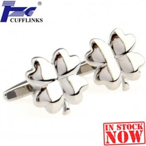 Siver Clover Cufflink Cuff Link 2 Pairs Free Shipping Promotion
