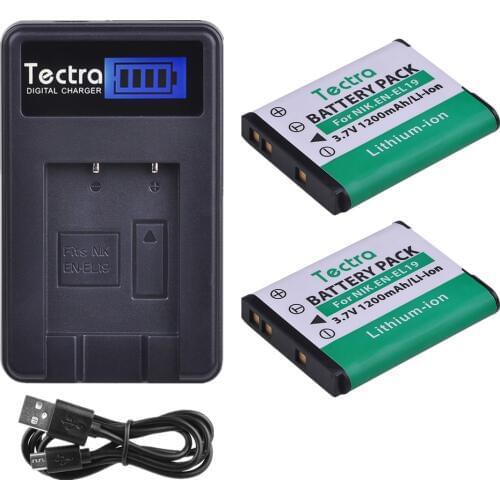 2pc 1200mAh EN-EL19 ENEL19 enel19 Battery+LCD Charger for NikonCoolpix S2600 S2700 S3100 S3500 S4100 S4150 S4400 S5200