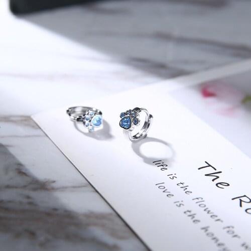Girls Minimalist Pet Paw Earring Fashion Blue CZ Cat Paw Print Hoop Earrings Lovely Jewelry Women Oorbellen Birthday Gift