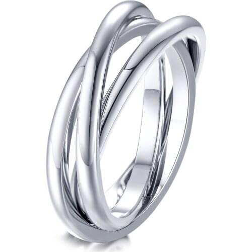 Rolling Triple Interlocked Ring for Women Stainless Steel Silver Tone Wedding Brands Party Jewelry