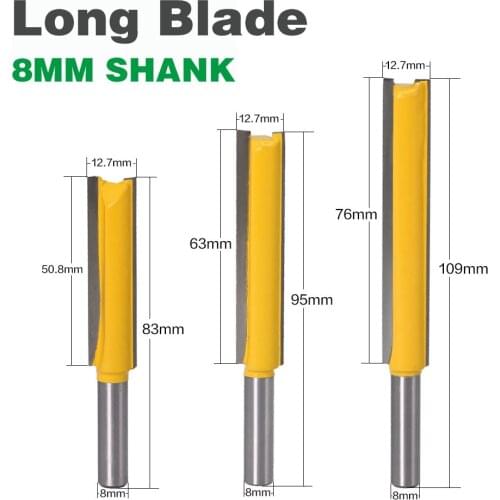 1 pc 8mm Shank Extra long 2 Blade 8mm" Cutting Dia. Straight Router Bit Woodworking cutter Tenon Cutter for Woodworking
