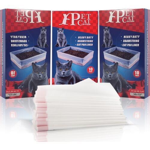 10 Pieces Cat Litter Box Liners, Larger Thickening Drawstring Cat Litter Pan Bags Durable Pet Cat Supplies